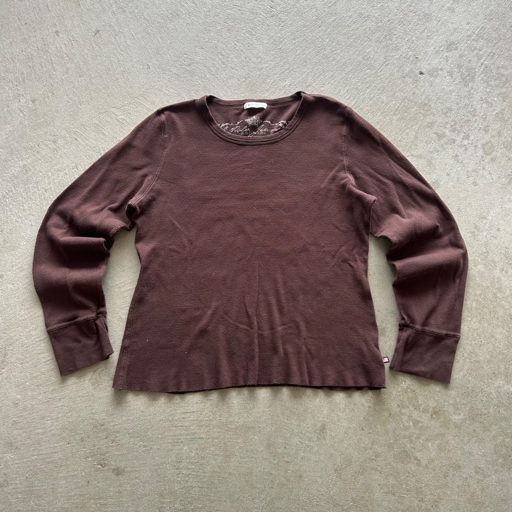 Vintage Polo Jeans Thermal Long Sleeve Shirt Size Large Brown Waffle Knit‎